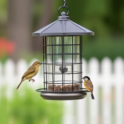 Hanging bird feeder with squirrel guard