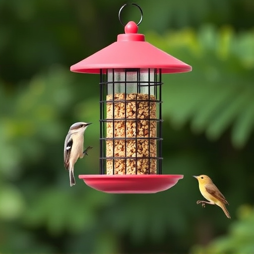 Hanging bird feeder with squirrel guard