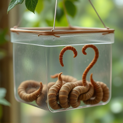 Hanging cage with live mealworms