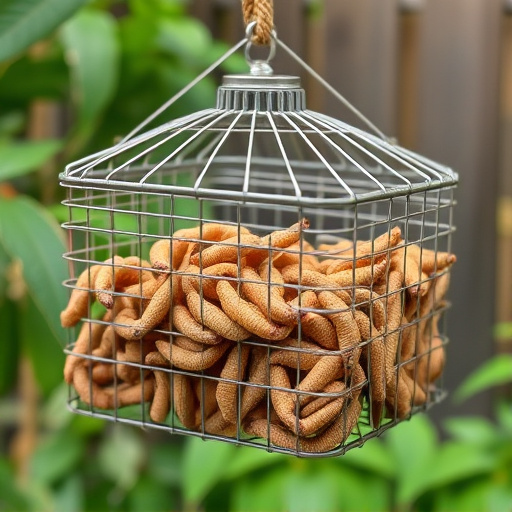 Hanging cage with live mealworms