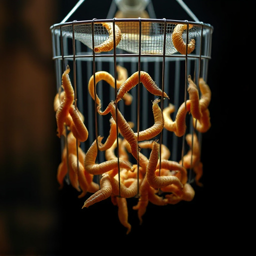 Hanging cage with live mealworms