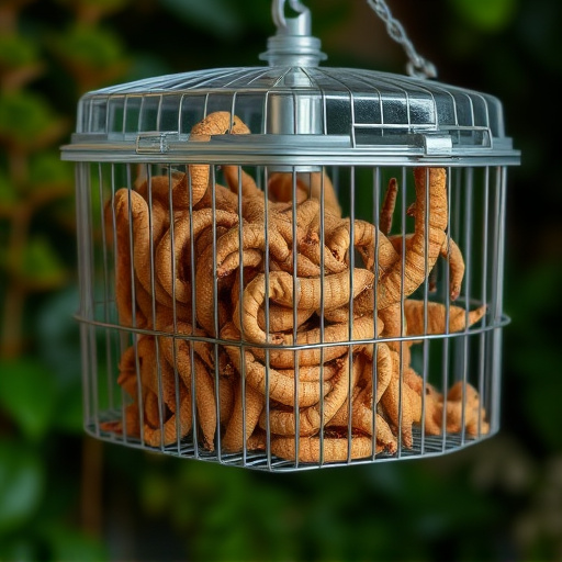 Hanging cage with live mealworms