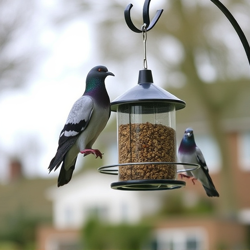 Hanging feeder with pigeon-proof features