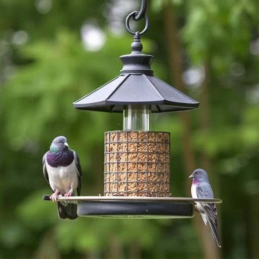 Hanging feeder with pigeon-proof features