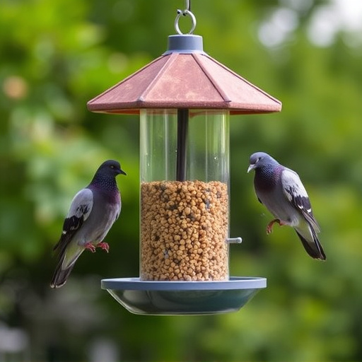 Hanging feeder with pigeon-proof features