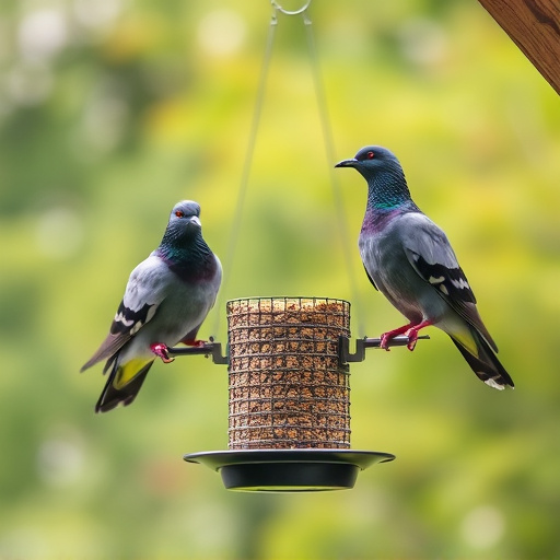 Hanging feeder with pigeon-proof features
