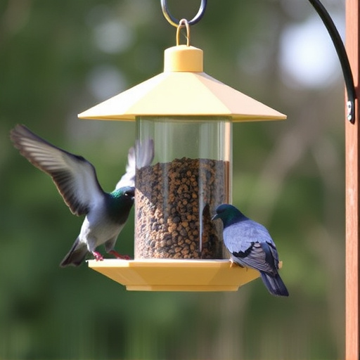 Hanging feeder with pigeon-proof features