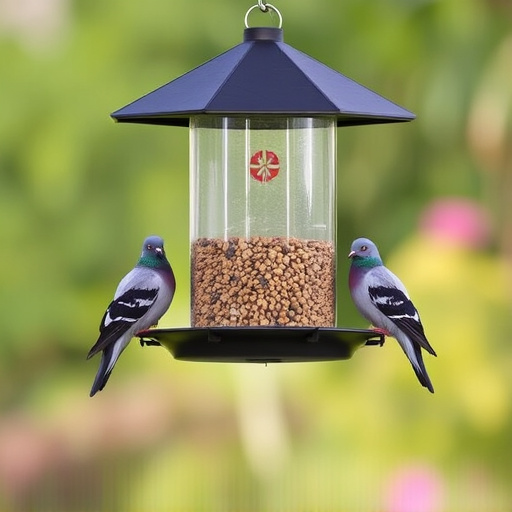 Hanging feeder with pigeon-proof features