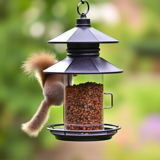 Hanging feeder with squirrel-resistant mechanism