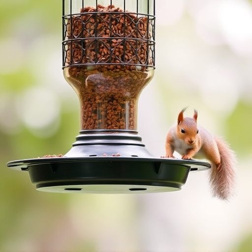 Hanging feeder with squirrel-resistant mechanism