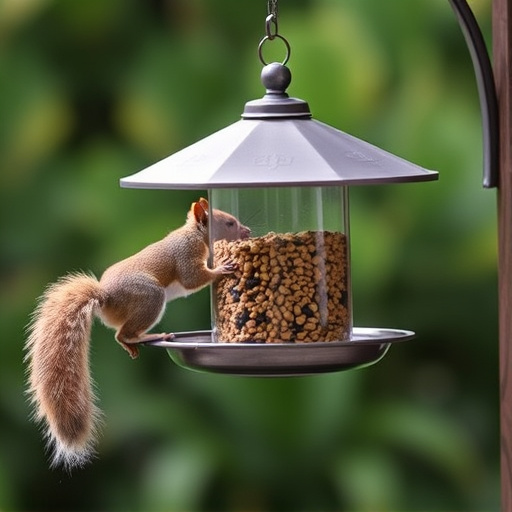 Hanging feeder with squirrel-resistant mechanism