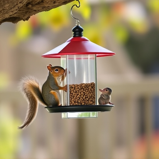 Hanging feeder with squirrel-resistant mechanism