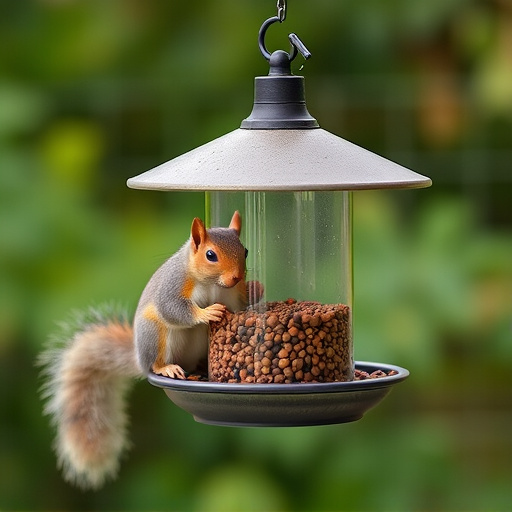 Hanging feeder with squirrel-resistant mechanism
