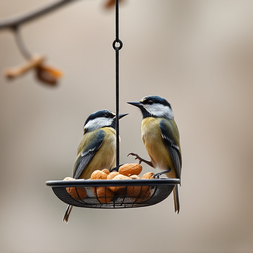 Hanging peanut feeder visited by great tit