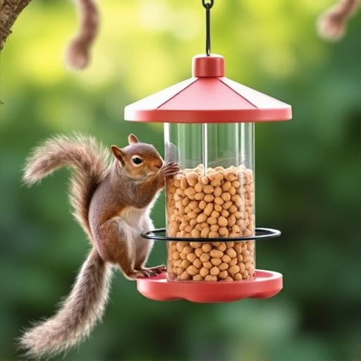 Hanging squirrel-proof peanut feeder outdoors