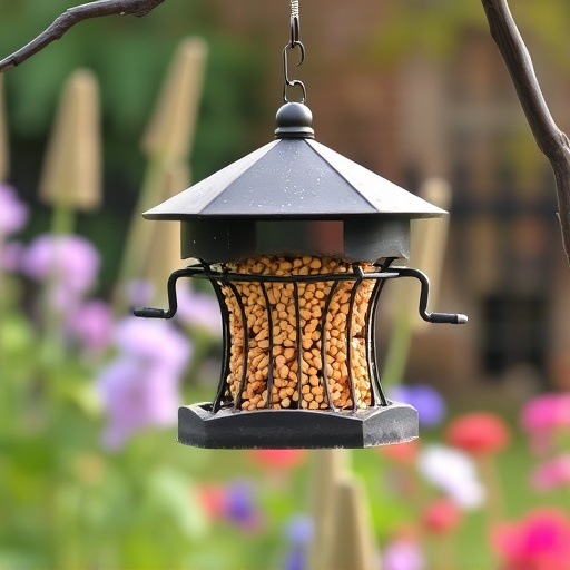 Hanging suet ball feeder in garden
