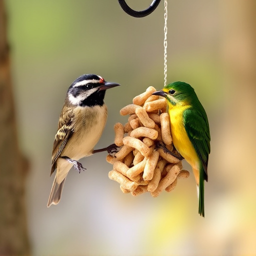 Hanging suet pellets with mealworm pieces