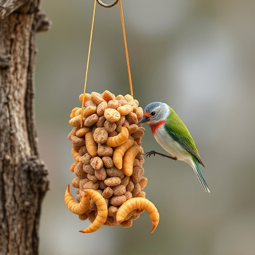 Hanging suet pellets with mealworm pieces