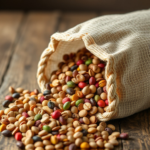 High-quality mixed seeds spilling from bag