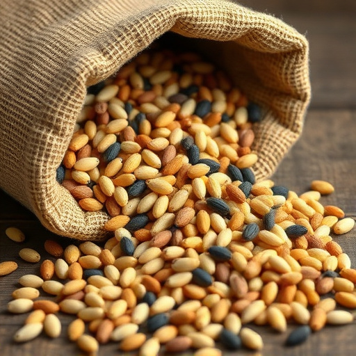 High-quality mixed seeds spilling from bag