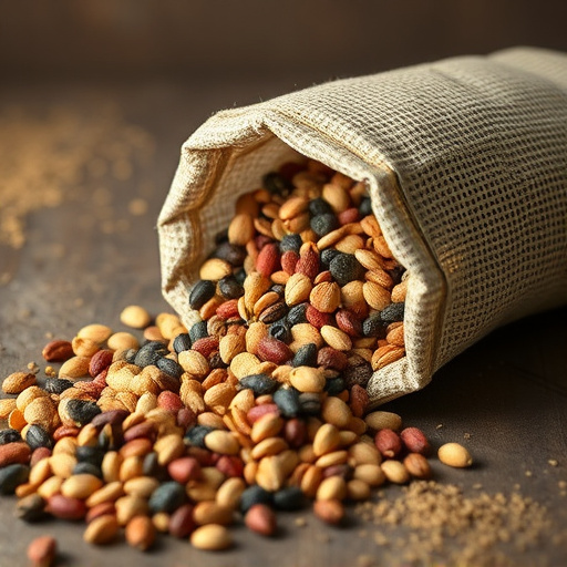 High-quality mixed seeds spilling from bag