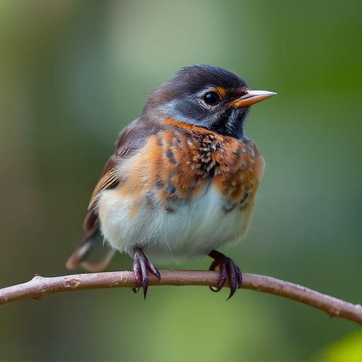 Juvenile robin with speckled chest feathers