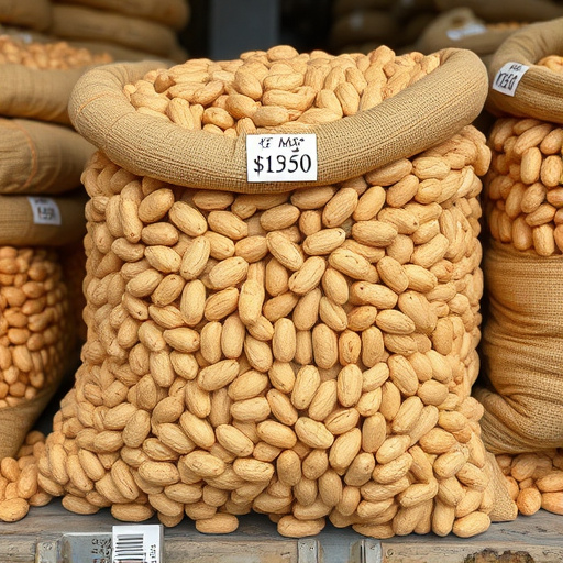 Large sack of peanuts with price tag