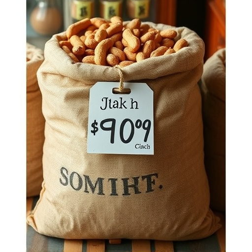 Large sack of peanuts with price tag