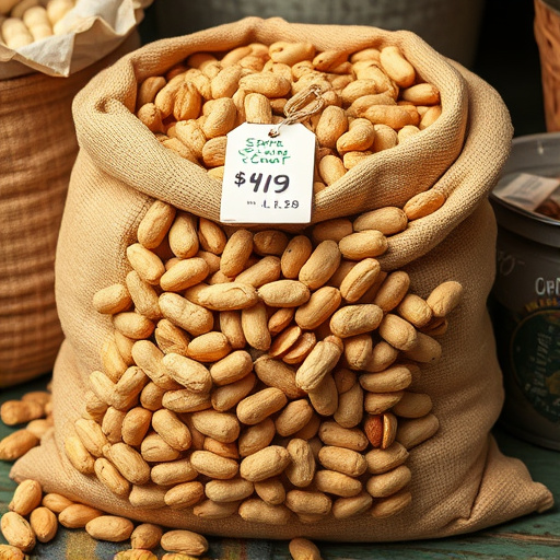 Large sack of peanuts with price tag