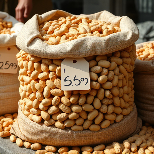 Large sack of peanuts with price tag