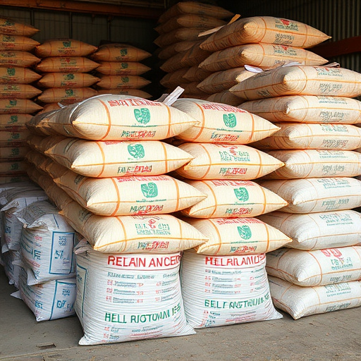 Large sacks of bird food stacked neatly
