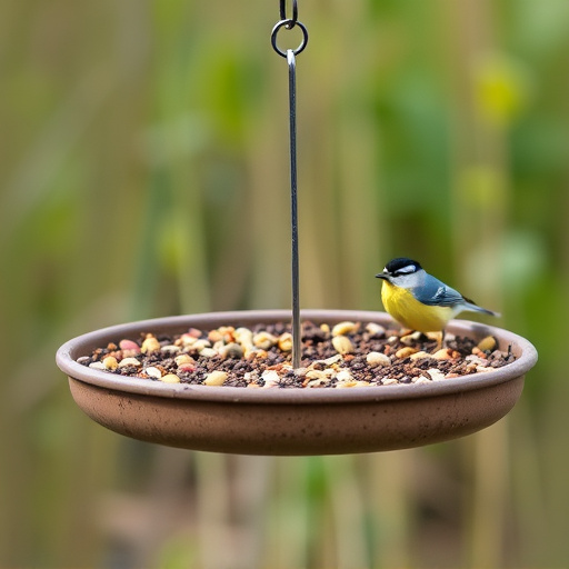 Low platform feeder with scattered seed mix