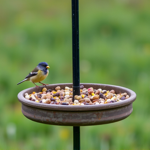 Low platform feeder with scattered seed mix