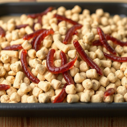 Mealworm-filled suet pellets on tray