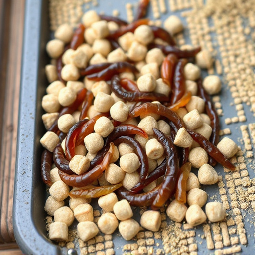 Mealworm-filled suet pellets on tray