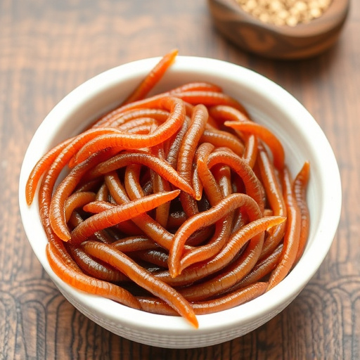 Mealworms offered in shallow dish