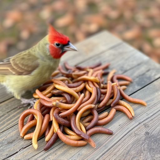 Mealworms scattered on bird table