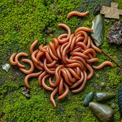 Mealworms scattered on mossy stone perch