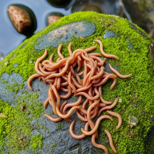 Mealworms scattered on mossy stone perch
