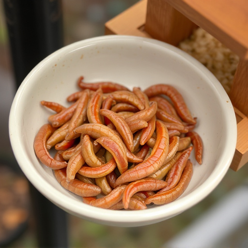 Mealworms served in low bird feeder