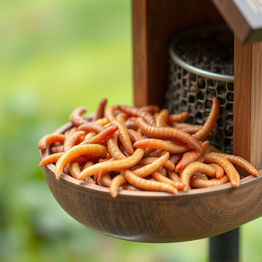 Mealworms served in low bird feeder