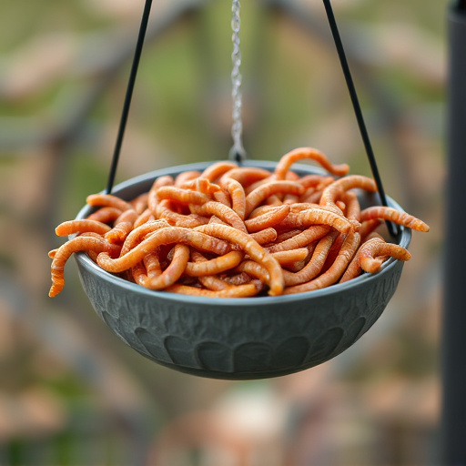 Mealworms served in low bird feeder