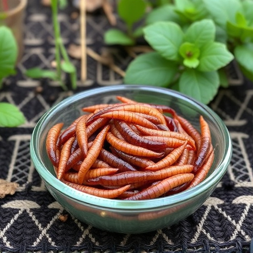 Mealworms served in shallow garden dish