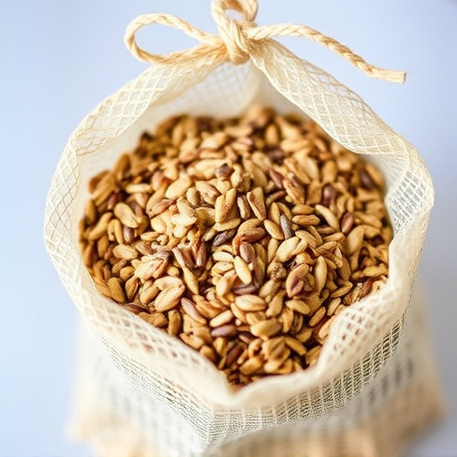 Mesh bag filled with birdseed mix