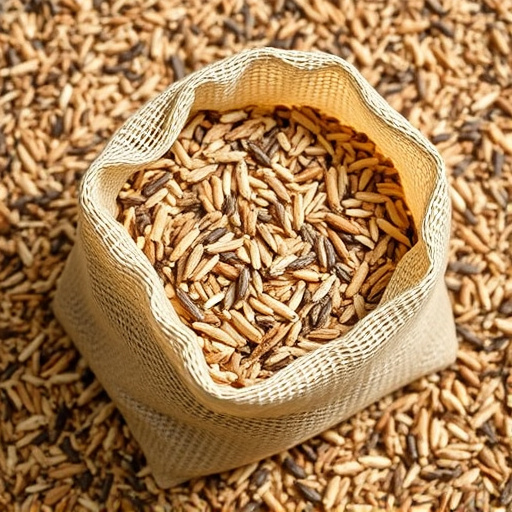 Mesh bag filled with birdseed mix