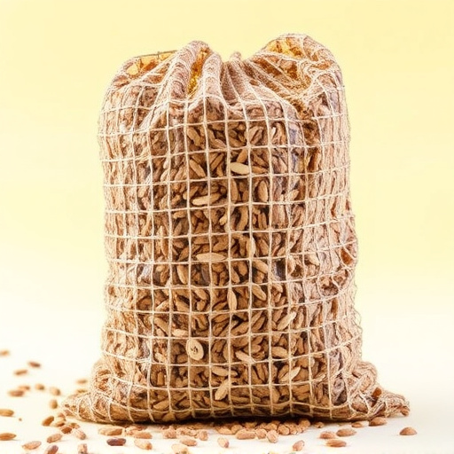 Mesh bag filled with birdseed mix