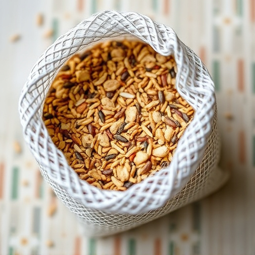 Mesh bag filled with birdseed mix