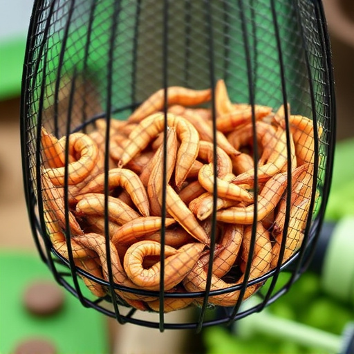 Mesh cage feeder filled with mealworms
