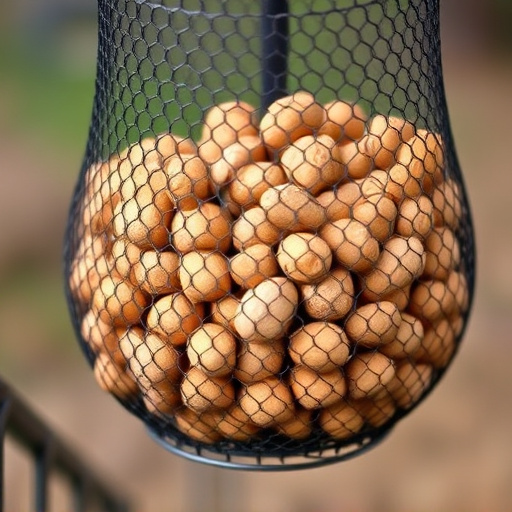 Mesh feeder filled with whole peanuts