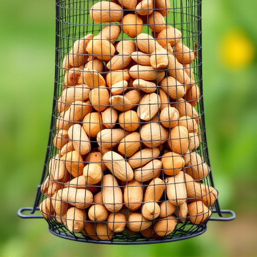 Mesh feeder filled with whole peanuts